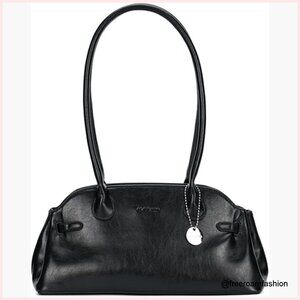 Vintage Leather Shoulder Bag with Silver Charm for Work Travel Daily